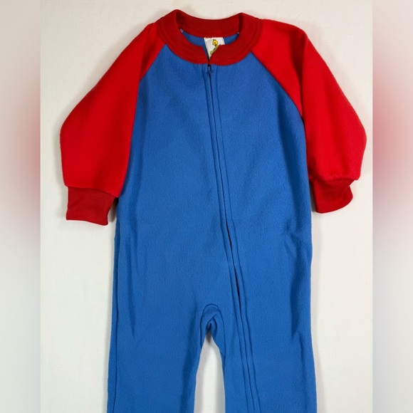 VINTAGE SESAME STREET Toddler Boys Fleece Footed Pajamas 1T Big Bird 80s Retro - Picture 2 of 10
